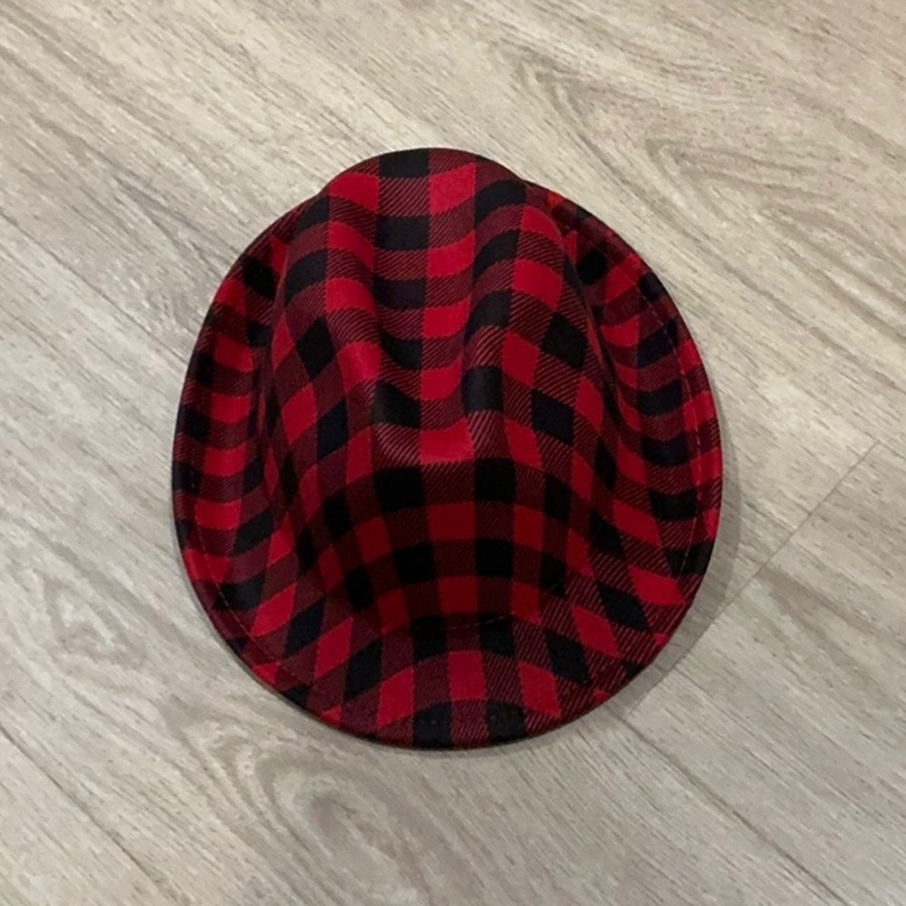 Red and Black Plaid Fedora Hat 58 cm